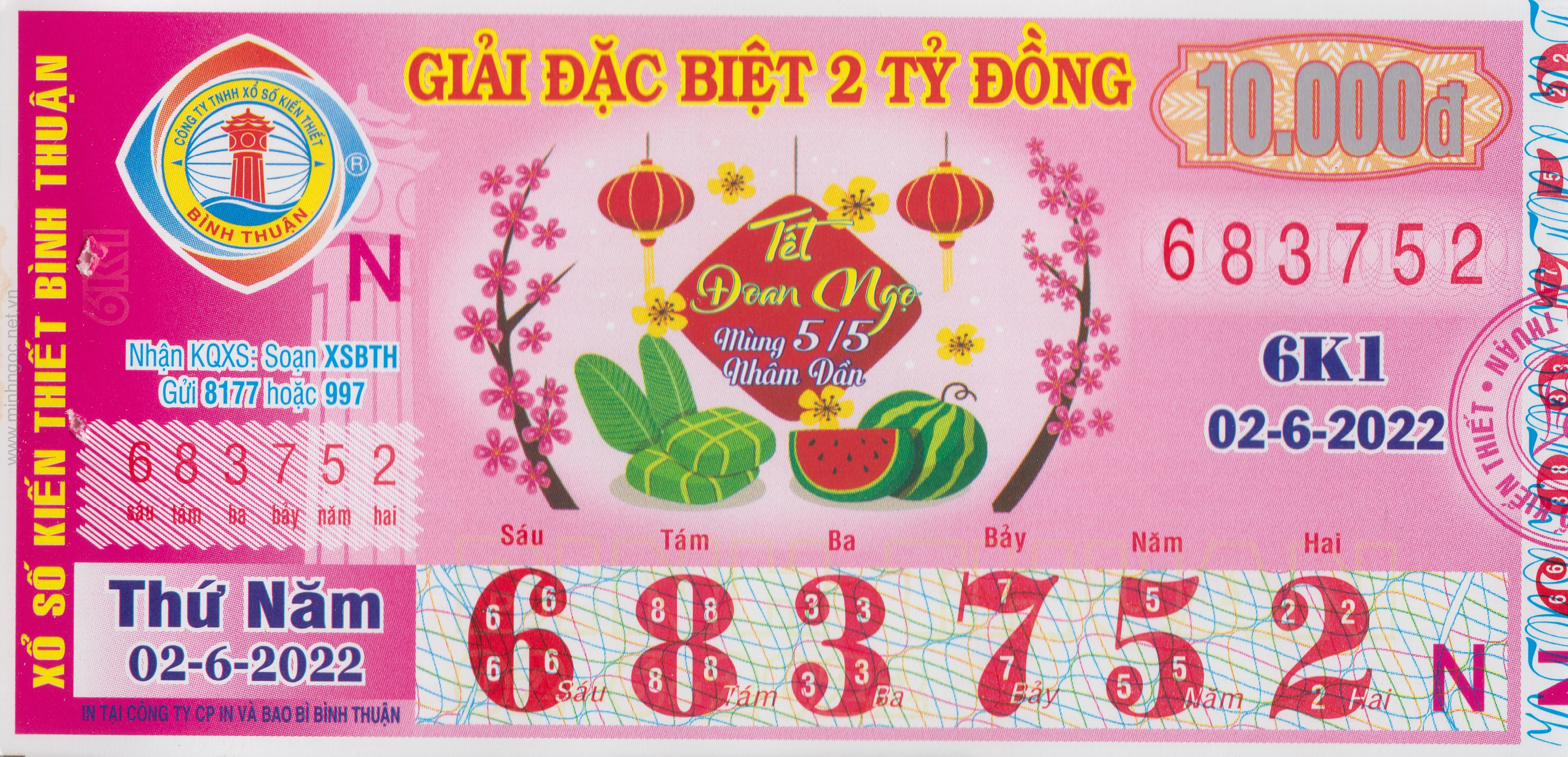 Mẫu vé số Bình Thuận 